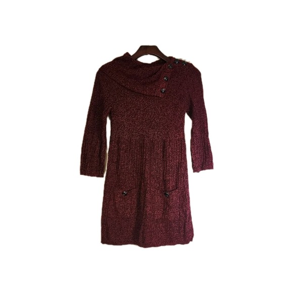 Style&co. Sweaters - Style & Co Women Rib Knit Sweater Dress Tunic Maroon/black With Pockets X Small